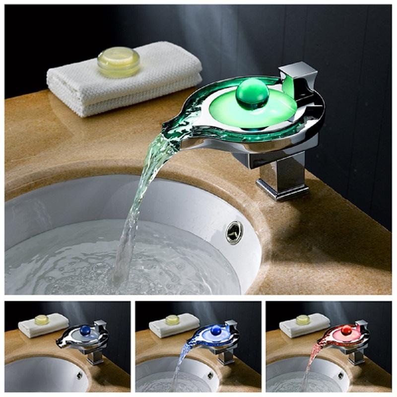 Color Changing LED Waterfall Sink Faucet - Cascada Showers