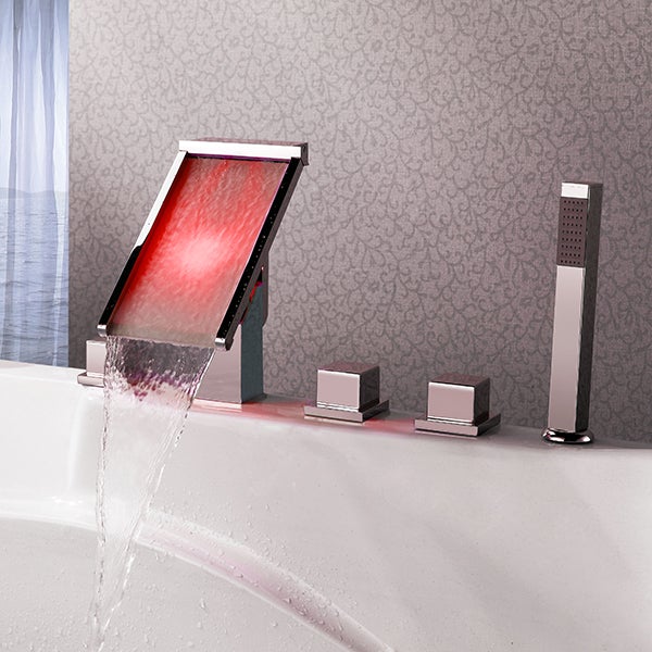 Deck Mounted Water Power Square LED Sink Faucet, Polished Chrome - Cascada Showers