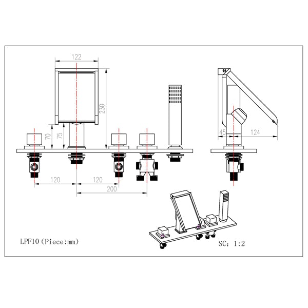 Deck Mounted Water Power Square LED Sink Faucet, Polished Chrome - Cascada Showers