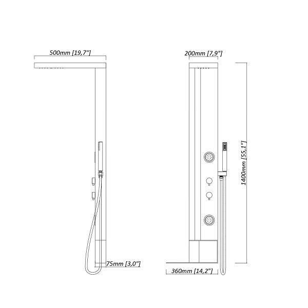 Dolce Luxury Shower Panel with Rainfall Showerhead, Body Jets, and Aromatherapy by Cascada Showers - Cascada Showers