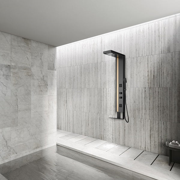 Eleganti All-in-One Shower Panel with Rain Showerhead, Body Jets, and Chromotherapy by Cascada Showers - Cascada Showers