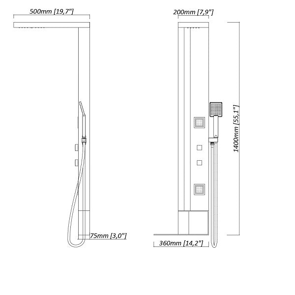 Eleganti All-in-One Shower Panel with Rain Showerhead, Body Jets, and Chromotherapy by Cascada Showers - Cascada Showers