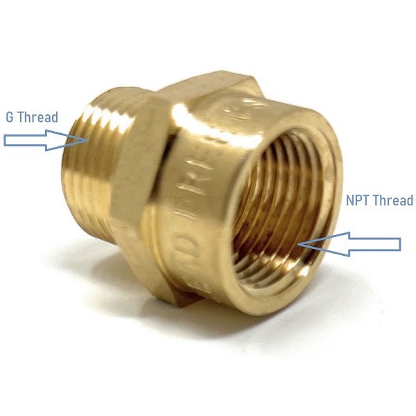 G Thread (Metric BSPP) Male to NPT Female Adapter - Lead-Free (3/8" x 3/8") - Cascada Showers