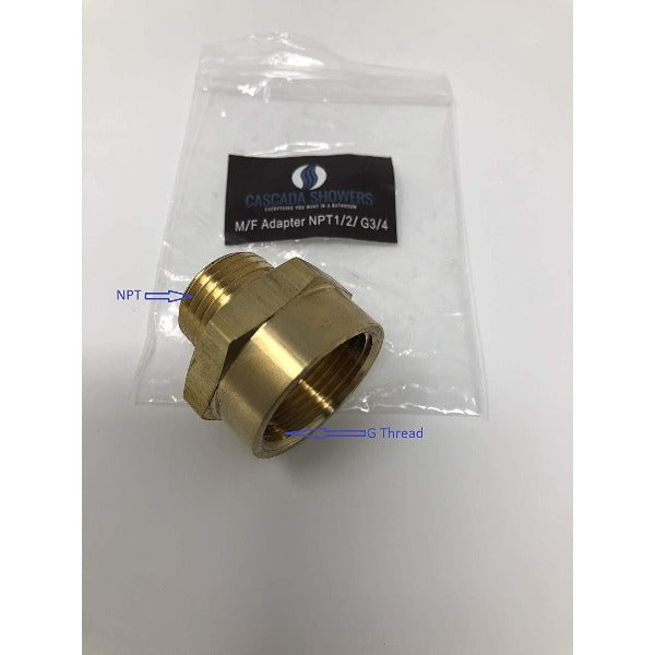 3/4 inch G female to 1/2 inch NPT male brass plumbing adapter