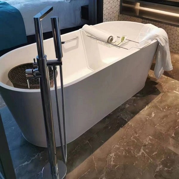 Modern Cascada Freestanding White Soaking Bathtub with Stainless Steel Drain and Overflow - Cascada Showers