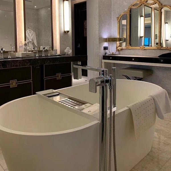 Modern Cascada Freestanding White Soaking Bathtub with Stainless Steel Drain and Overflow - Cascada Showers