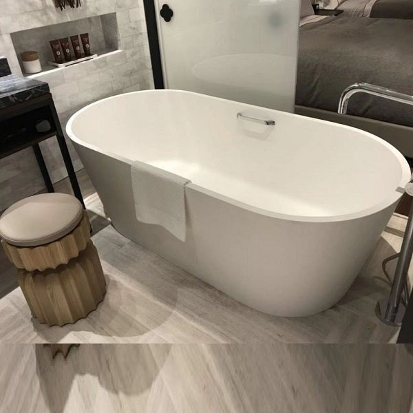 Modern Cascada Freestanding White Soaking Bathtub with Stainless Steel Drain and Overflow - Cascada Showers