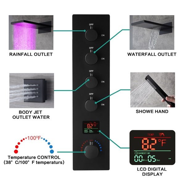 Naples 9"x26" LED Digital Music Shower System By Cascada Showers - Cascada Showers