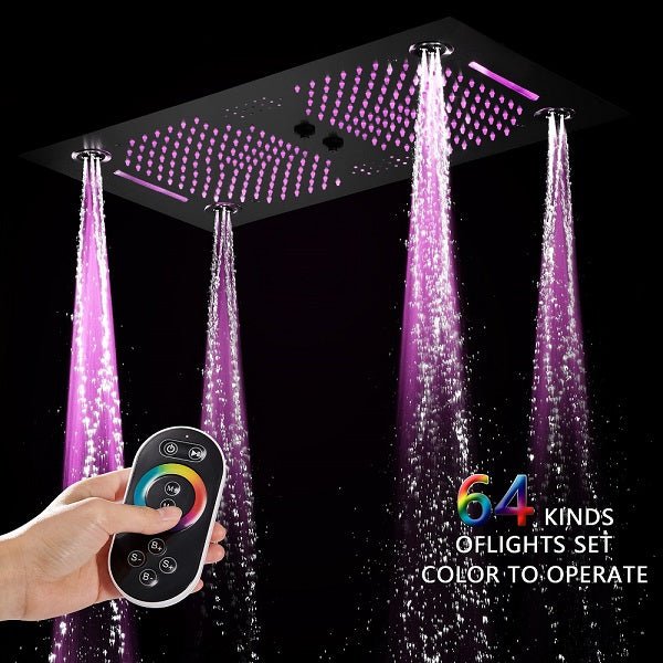 Pisa 16"x28" Matte Black LED Showerhead By Cascada Showers - Cascada Showers