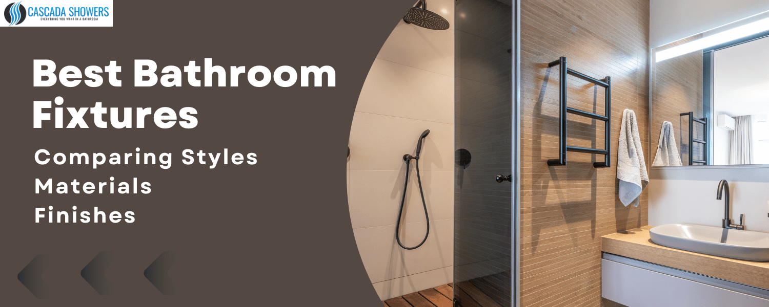 Modern bathroom with a mix of matte black and brushed nickel fixtures including shower head and faucets.