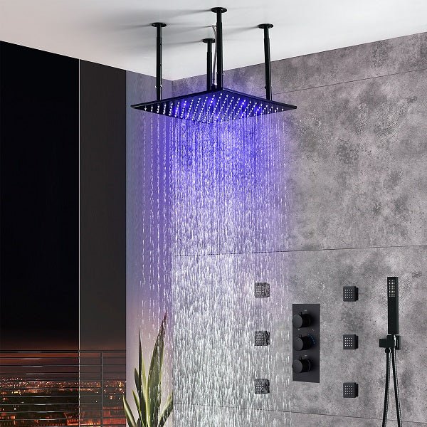 Elevate Your Shower Experience! Cascada Luxury 16” LED Shower System: 3 Knobs, 4 Arms, 3 Functions