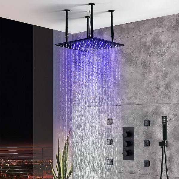 Elevate Your Shower Experience! Cascada Luxury 16” LED Shower System: 3 Knobs, 4 Arms, 3 Functions - Cascada Showers