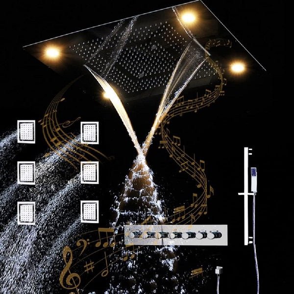 LED Shower System with Bluetooth Speaker and Sliding Bar - Cascada Showers