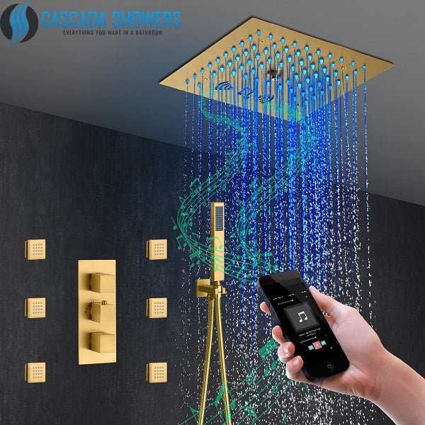 Transform Your Shower into a Multi-Sensory Spa Experience with the Cascada Luxury 12" Music LED Shower System - Cascada Showers