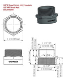 Technical drawing and physical component of a plumbing fitting with dimensions.