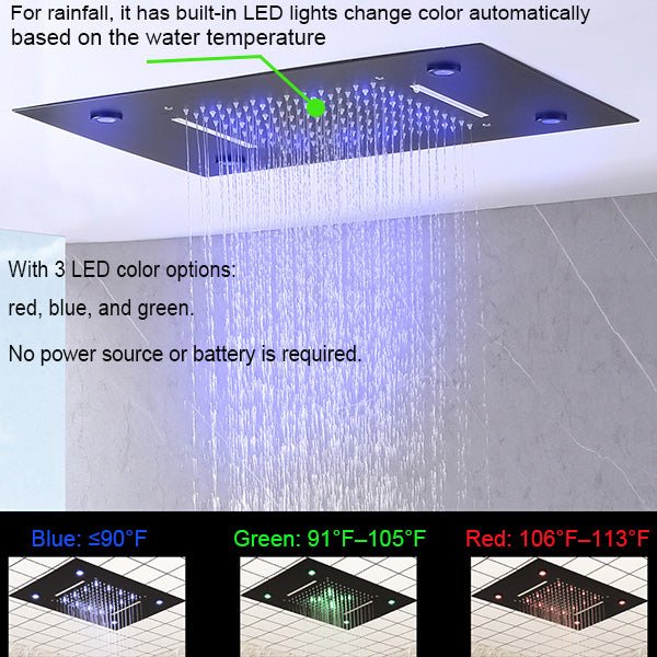 14"x20" recessed rainfall /waterfall LED shower head