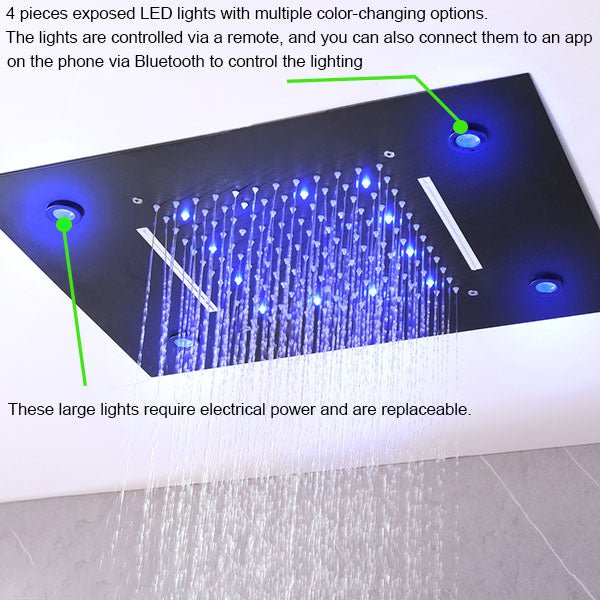 14"x20" recessed rainfall /waterfall LED shower head