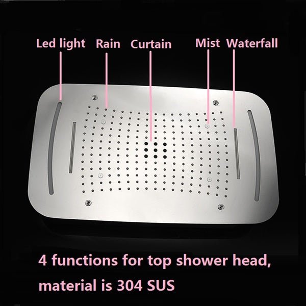 17"x28" Luxurious recessed waterfall & rainfall LED shower system and Sliding Bar - Cascada Showers