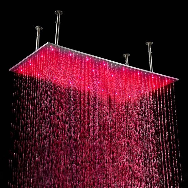 20"x40" Ceiling Mount Rainfall LED Shower Head, include Shower Arm - Cascada Showers