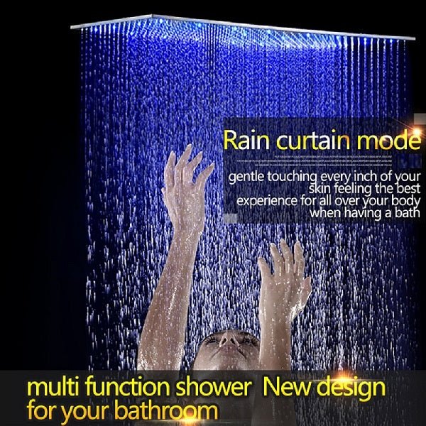 20"x40" Ceiling Mount Rainfall LED Shower Head, include Shower Arm - Cascada Showers
