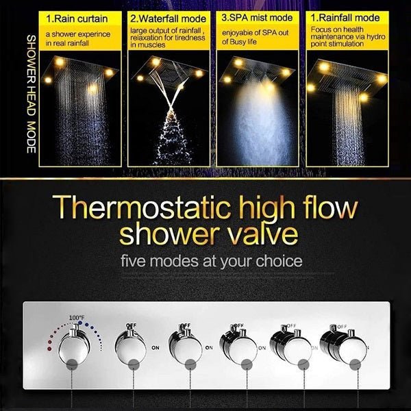 23"x31" Luxurious Classic Design recessed LED shower system built in Bluetooth speaker - Cascada Showers