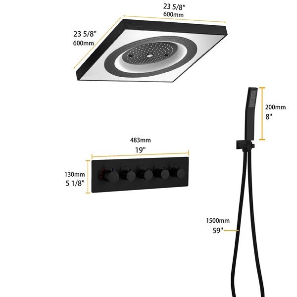 Detail of LED and music panel on Cascada Perla shower