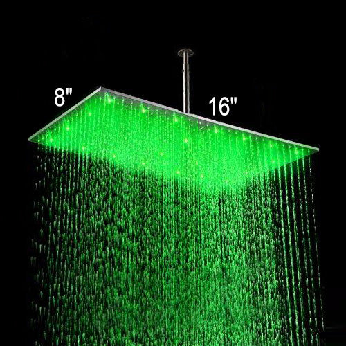 Cascada 8"x16" Stainless Steel Rainfall LED Shower Head