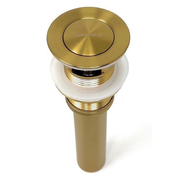 Brushed gold sink drain with overflow and quick-drain mechanism for efficient water flow