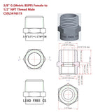 Lead-Free G Thread (Metric BSPP) Female to NPT Male Pipe Fitting Adapter - 1/4" - 3"