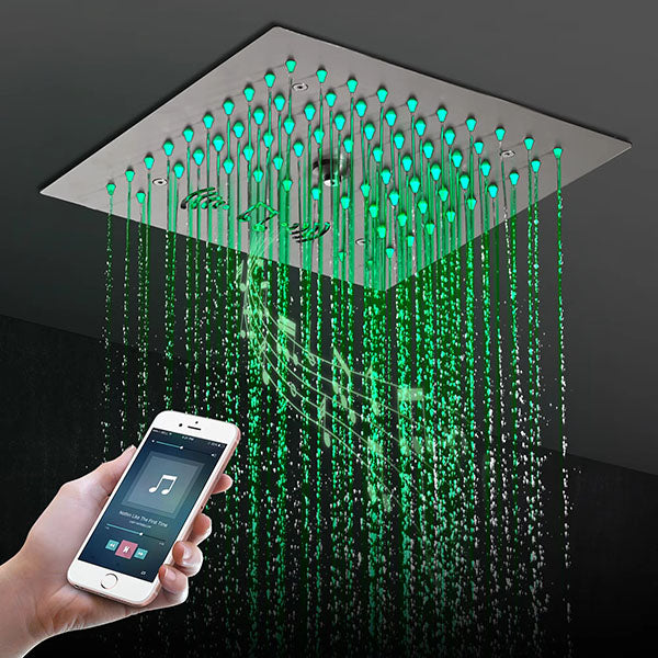 Cascada Royale Recessed 12" LED Music Shower Head with Rainfall & Spa Mist