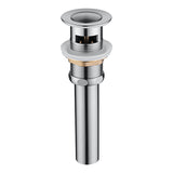 Top view of chrome Cascada pop-up drain with push button and overflow slot