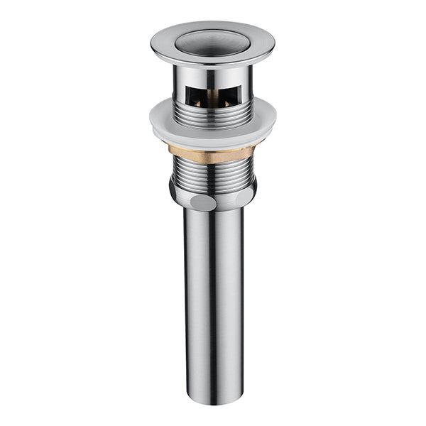 Top view of chrome Cascada pop-up drain with push button and overflow slot