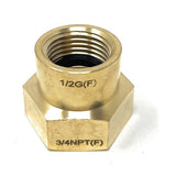Brass hex nut with thread size markings on a white background