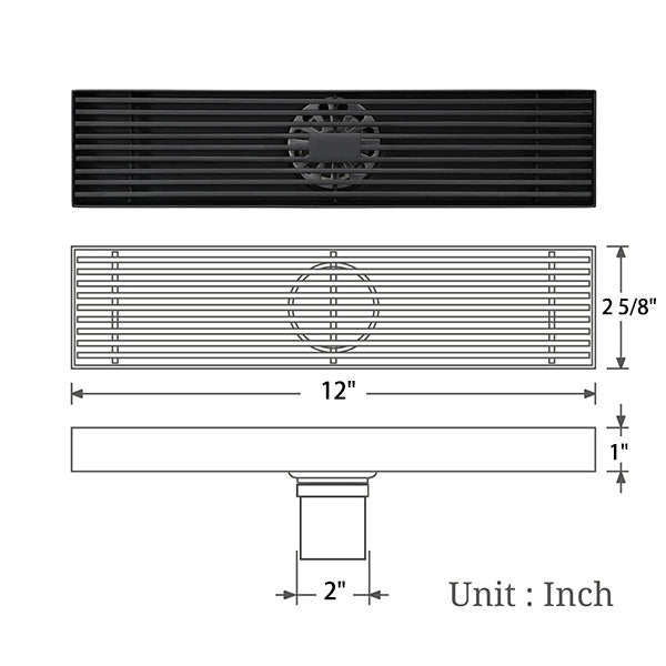 12" Matte Black Linear Shower Drain – Cascada Showers