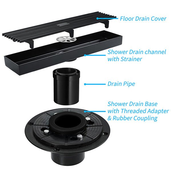 12" Matte Black Linear Shower Drain – Cascada Showers