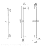 Technical dimension drawing of a Cascada sliding shower bar 