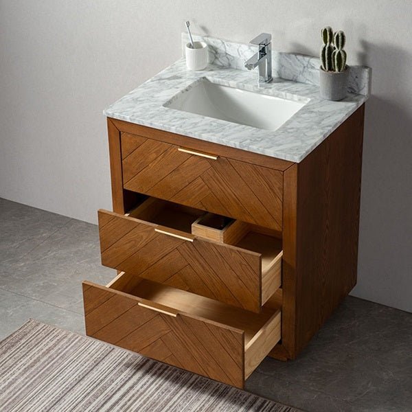 Cascada 30" Oak Bathroom Vanity with Carrara Marble Top