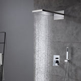 Polished chrome wall mounted shower system with rainfall and waterfall head