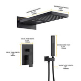 Cascada Amadora Black shower head and control valve set with measurements 