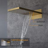 9x22 stainless steel rainfall and waterfall shower head in brushed gold