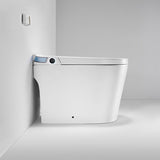 Color-changing ambient lighting on Annecy smart toilet side panel for customizable bathroom mood lighting