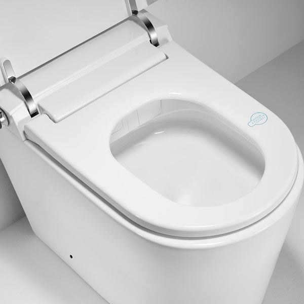 Rear ambient light on Annecy smart toilet base creating soft atmospheric glow behind toilet