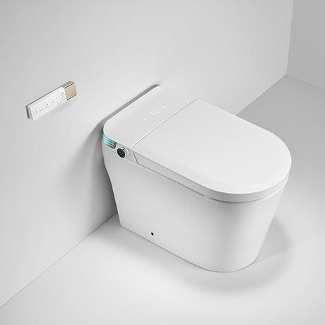 Annecy smart toilet side ambient LED lighting in blue creating spa-like atmosphere in modern bathroom