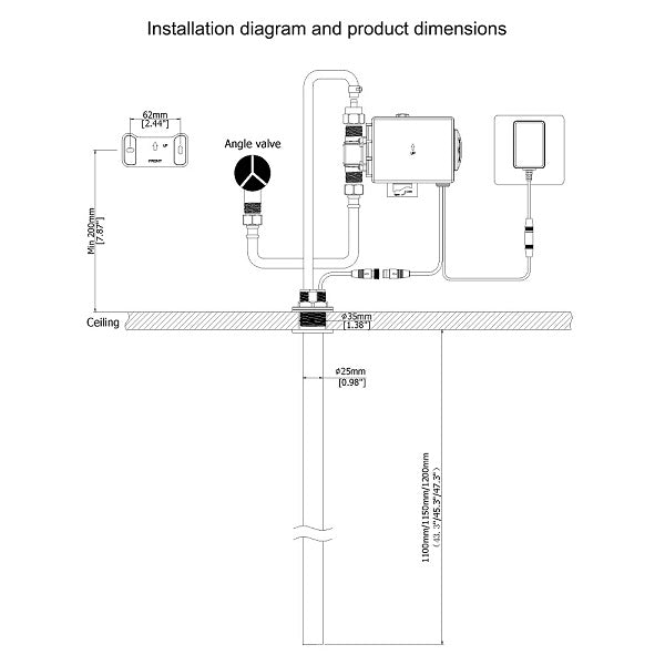 Installation diagram for the Cascada AquaSense Elite sensor faucet