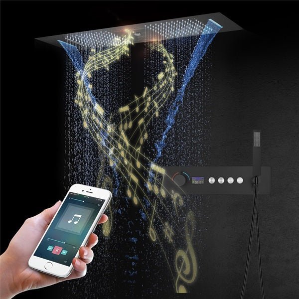 Cascada Artemisia 12"x36" Matte Black LED Music Digital Large Shower System - Cascada Showers