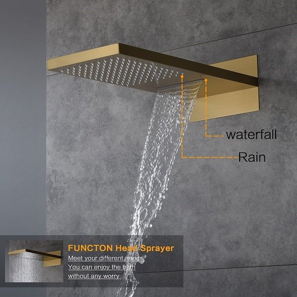 Cascada Aspen 9"x22" Brushed Gold LED Shower System - Cascada Showers