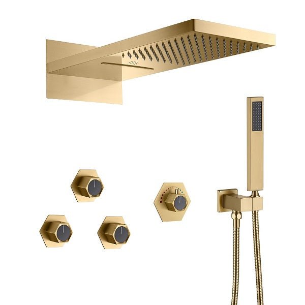 Cascada Aspen 9"x22" Brushed Gold LED Shower System - Cascada Showers