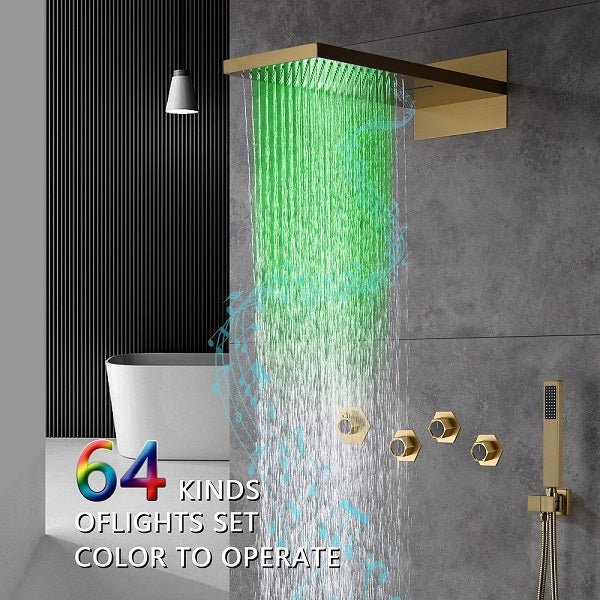 Cascada Aspen 9"x22" Brushed Gold LED Shower System - Cascada Showers