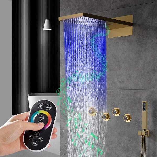 Cascada Aspen 9"x22" Brushed Gold LED Shower System - Cascada Showers