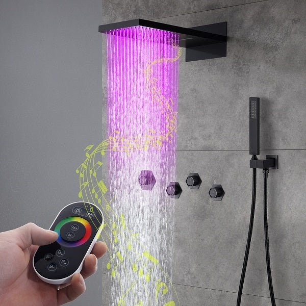 Cascada Aspen 9"x22" Matte Black LED Shower System - Cascada Showers